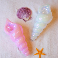 caana style 4.25 inch iridescent pink glass seashell hand pipe bliss shop chicago