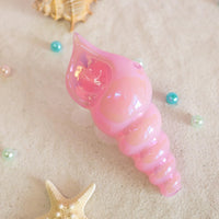 4.25 inch iridescent pink glass seashell hand pipe bliss shop chicago