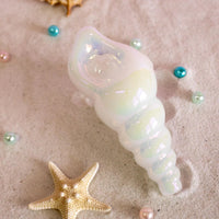 4.25 inch iridescent white glass seashell hand pipe bliss shop chicago