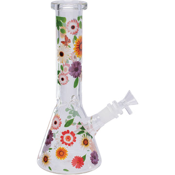 9.5 inch colorful flower and butterfly beaker bong with ice catcher bliss shop chicago