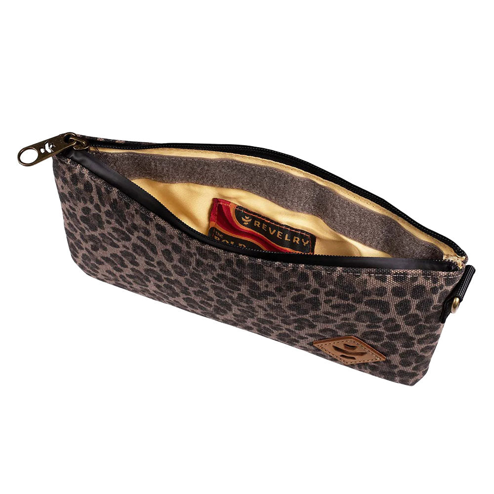 Revelry The Broker Smell Proof Zippered Stash Bag in leopard print bliss shop chicago