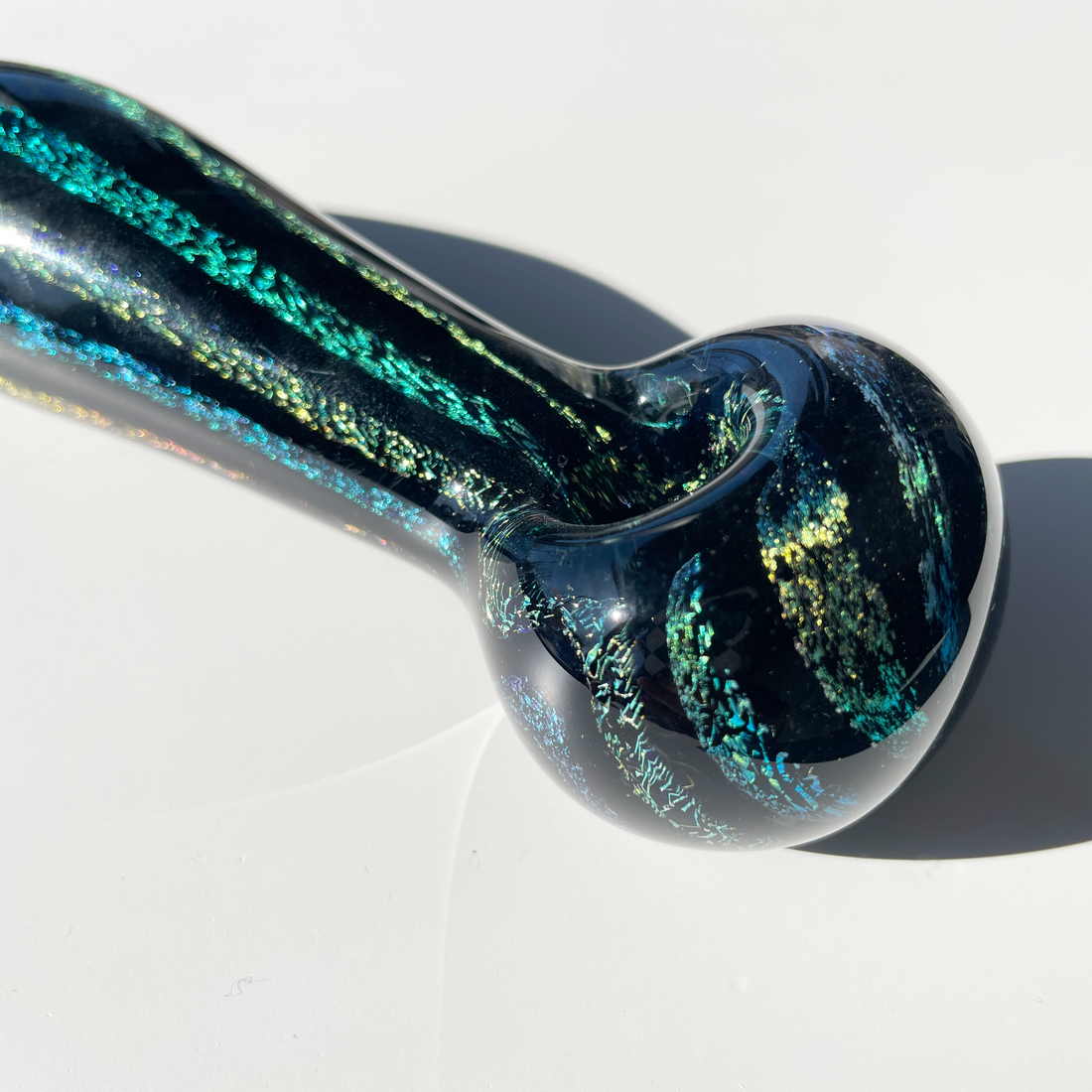 5 inch black hand pipe with green and blue dichro stripes bliss shop chicago
