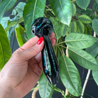 5 inch black hand pipe with green and blue dichro stripes bliss shop chicago