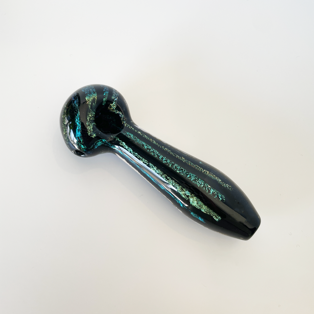 5 inch black hand pipe with green and blue dichro stripes bliss shop chicago