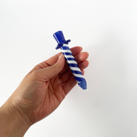 4.25 inch birthday candle design glass chillum with blue and white swirl and blue flared base bliss shop chicago