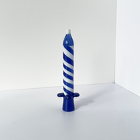 4.25 inch birthday candle design glass chillum with blue and white swirl and blue flared base bliss shop chicago