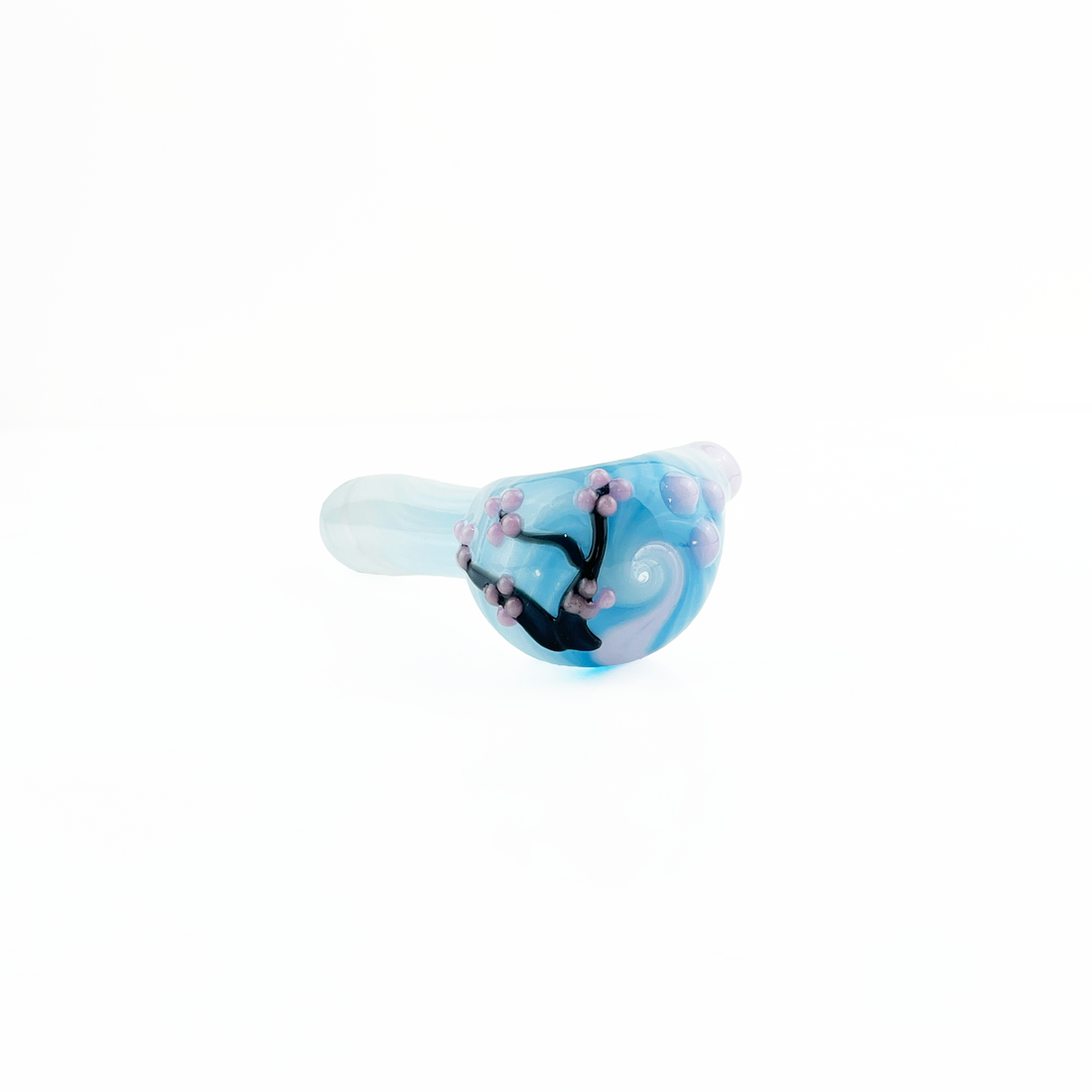 kristi conant light blue glass spoon pipe with cherry blossom detail bliss shop chicago