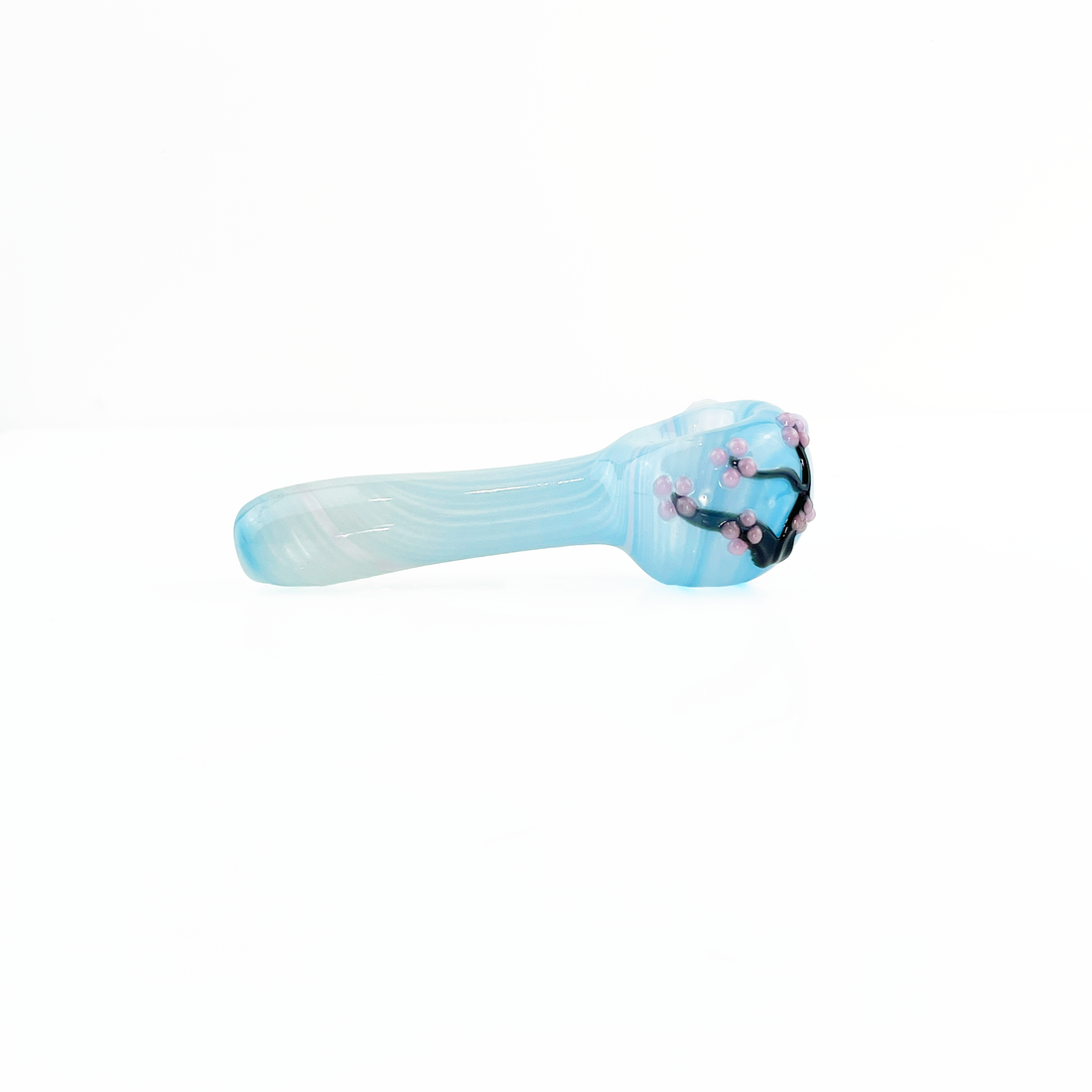 kristi conant light blue glass spoon pipe with cherry blossom detail bliss shop chicago