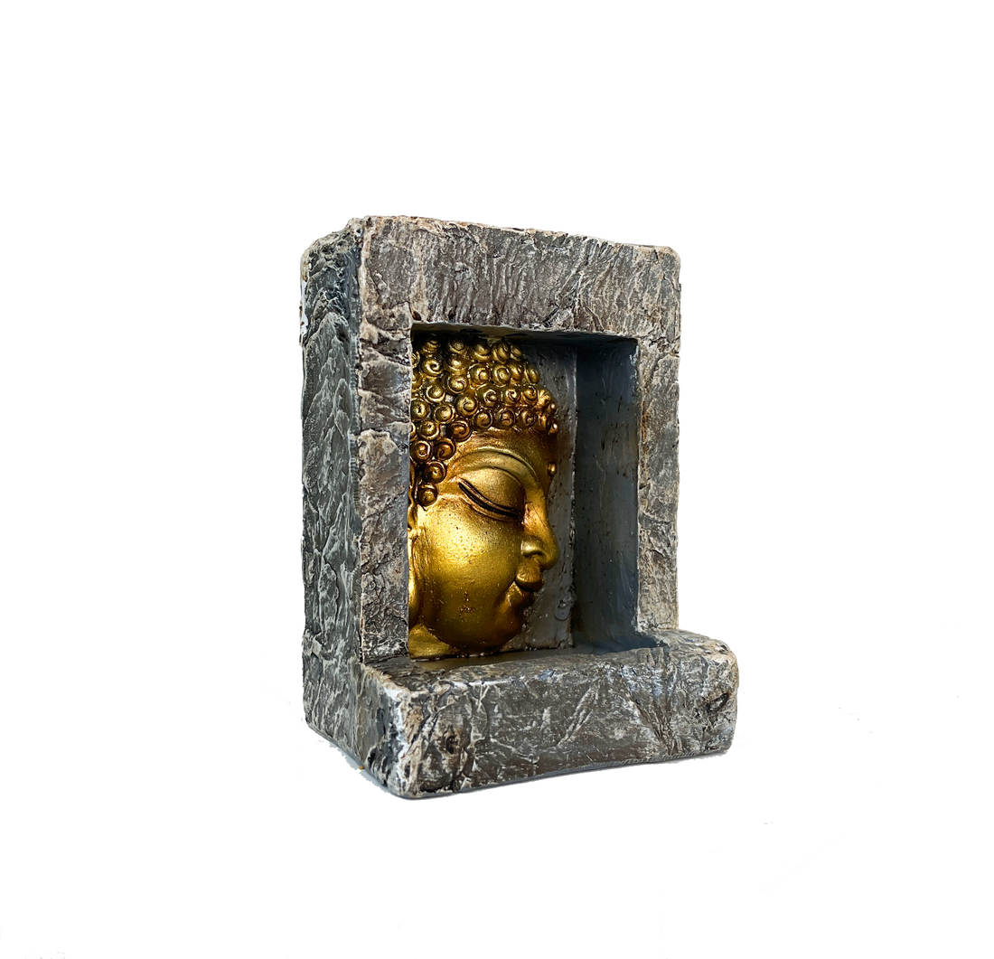4 inch gold polyresin buddha head backflow incense burner bliss shop chicago