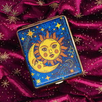 canna style 90s celestial blue joint case with gold sun and moon design bliss shop chicago