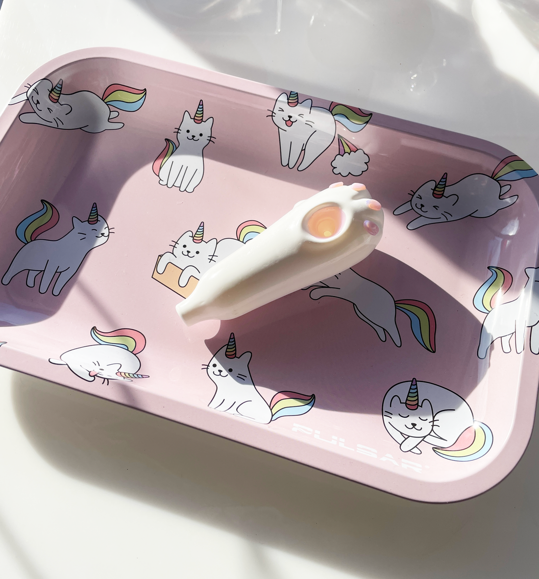 Pulsar Caticorn pink metal rolling tray bliss shop chicago