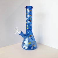 10 inch blue glass beaker bong with moon star rainbow cloud decals all over bliss shop chicago