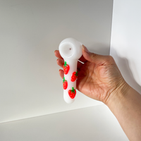 white glass spoon pipe with glow in the dark 3d strawberry design bliss shop chicago