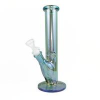 9.75" straight down tube bong with blue green iridescent color bliss shop chicago