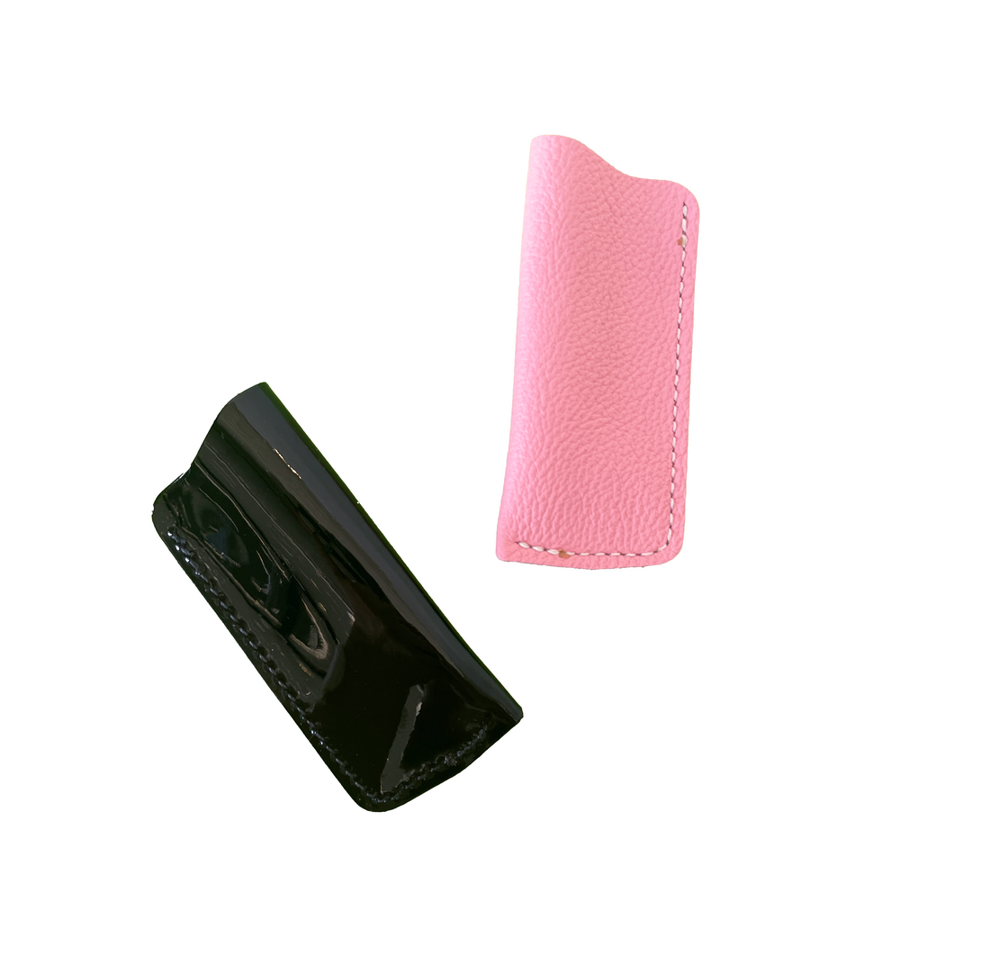 Genuine leather 3 inch Bic lighter sleeve in pink or black patent leather bliss shop chicago