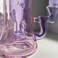 6.25" inch valentine design purple and pink boro glass rig with internal recycler system includes heart dab tool and dab tool insert bliss shop chicago