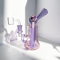 6.25" inch valentine design purple and pink boro glass rig with internal recycler system includes heart dab tool and dab tool insert bliss shop chicago