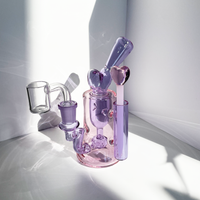 6.25" inch valentine design purple and pink boro glass rig with internal recycler system includes heart dab tool and dab tool insert bliss shop chicago