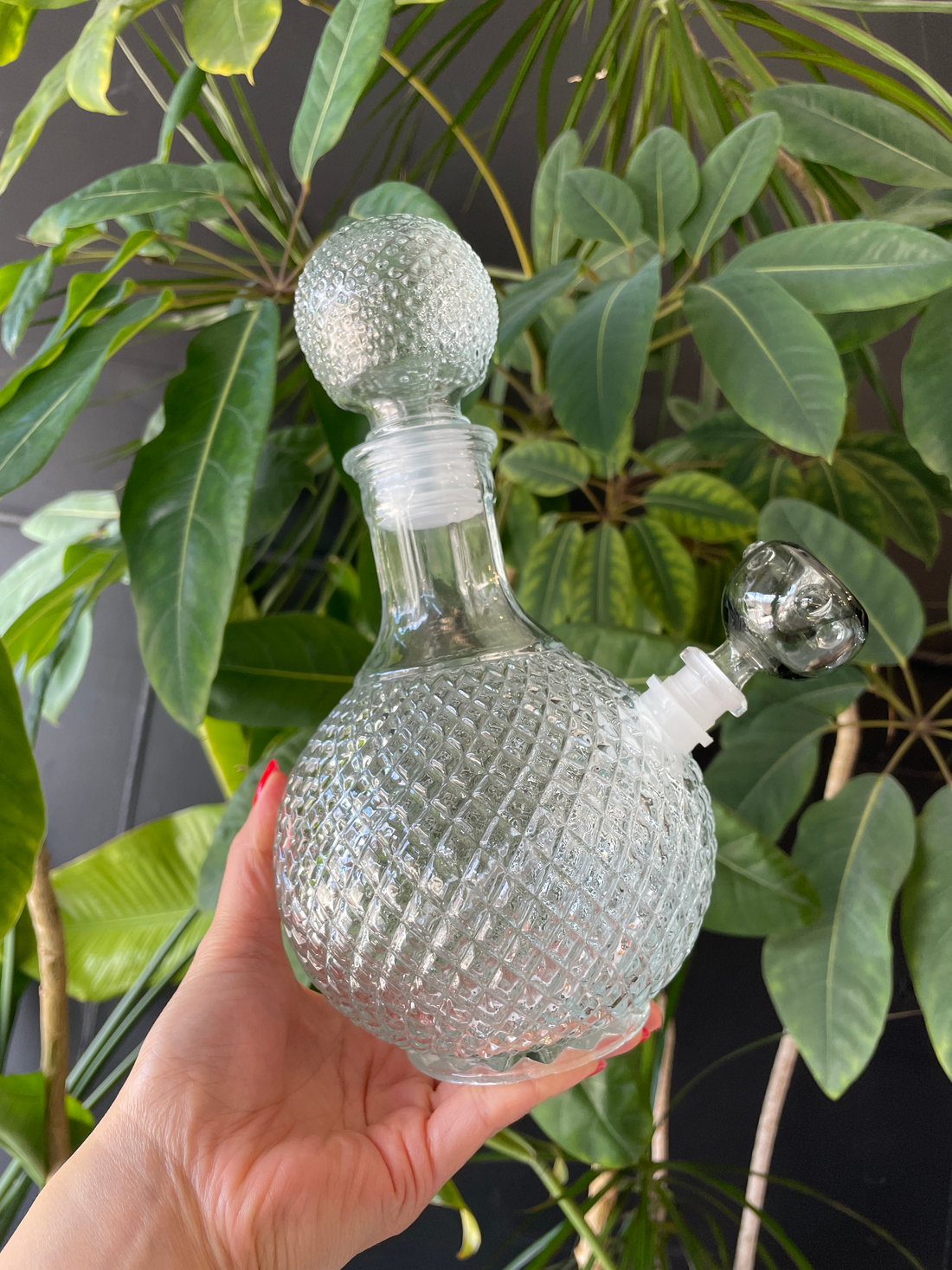 7.5 inch tall vintage style whiskey decanter bong with matching mouthpiece gasket bliss shop chicago