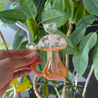4.75" orange mushroom shaped bubbler with glow in the dark spots on mushroom cap bliss shop chicago