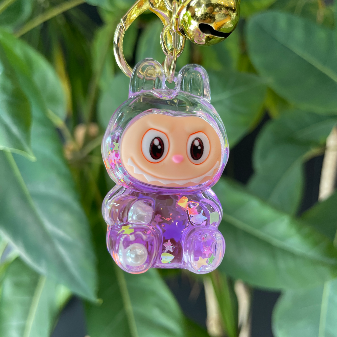 acrylic purple labubu keychain and bag charm with glitter bliss shop chicago