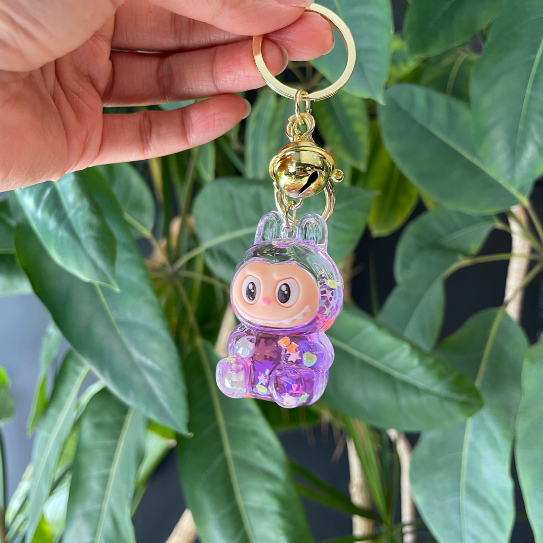acrylic purple labubu keychain and bag charm with glitter bliss shop chicago