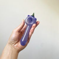 5 inch Kristi Conant purple glass hand spoon pipe with unicorn face and green horn bliss shop chicago