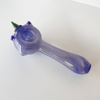 5 inch Kristi Conant purple glass hand spoon pipe with unicorn face and green horn bliss shop chicago