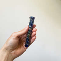 4 inch blue chillum with green gold and colorful shine bliss shop chicago