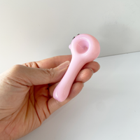 sugarmattys 3 inch pink spoon pipe with kirby face on side of bowl bliss shop chicago