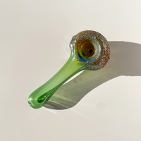 sugarmattys 3.5 inch green spoon pipe with gold textured "sugar" design bliss shop chicago