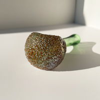 sugarmattys 3.5 inch green spoon pipe with gold textured "sugar" design bliss shop chicago