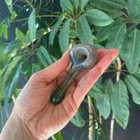 sugarmattys 3.5 inch green spoon pipe with gold textured "sugar" design bliss shop chicago