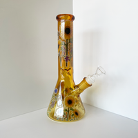 10 inch golden yellow beaker bong with sunflower and wildflower decals bliss shop chicago