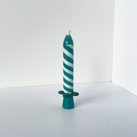 4.25 inch birthday candle design glass chillum with teal and white swirl and teal flared base bliss shop chicago