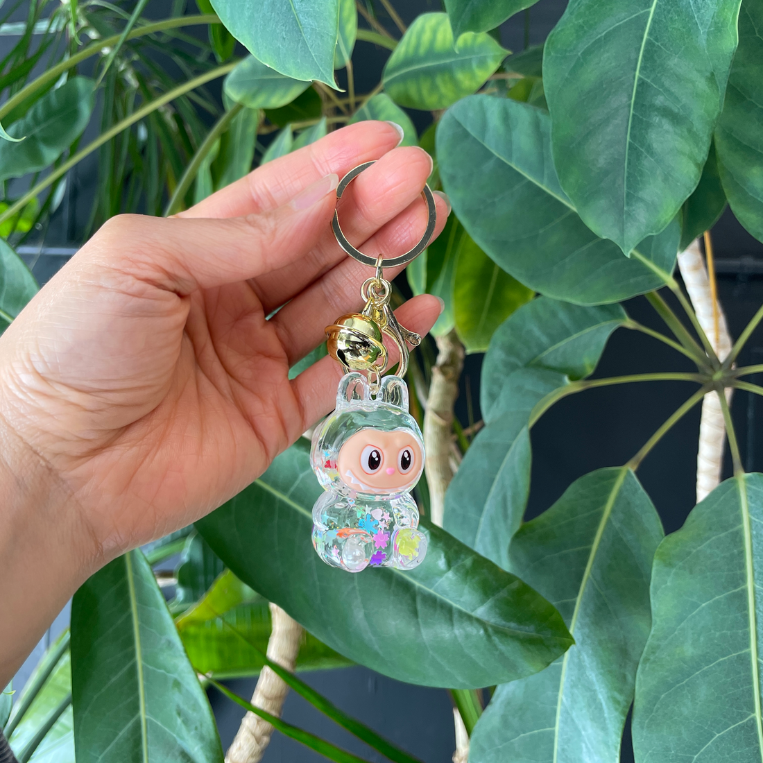 acrylic clear labubu keychain and bag charm with glitter bliss shop chicago