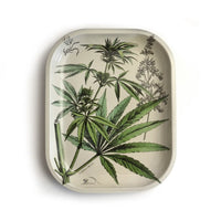 curious prints 5 by 7 inch small metal rolling tray with vintage cannabis leaf design bliss shop chicago