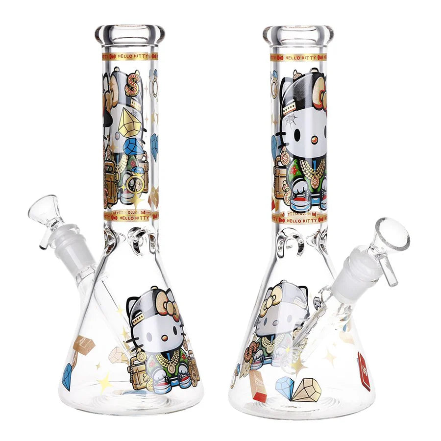 10 inch beaker bong with swagged out hello kitty cash and diamond decal design bliss shop chicago