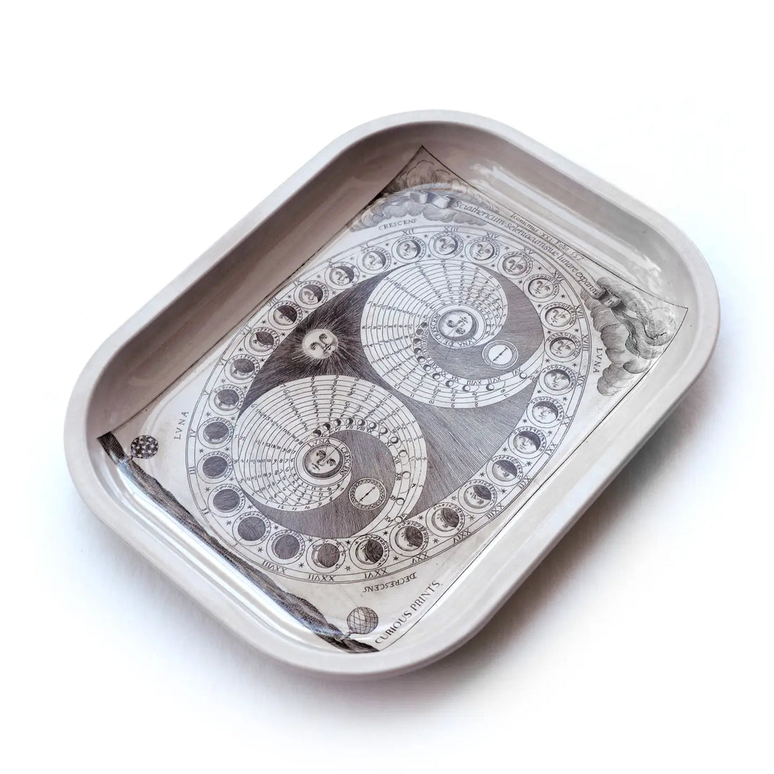 curious prints 7 by 5 inch metal rolling tray with vintage moon phase design bliss shop chicago