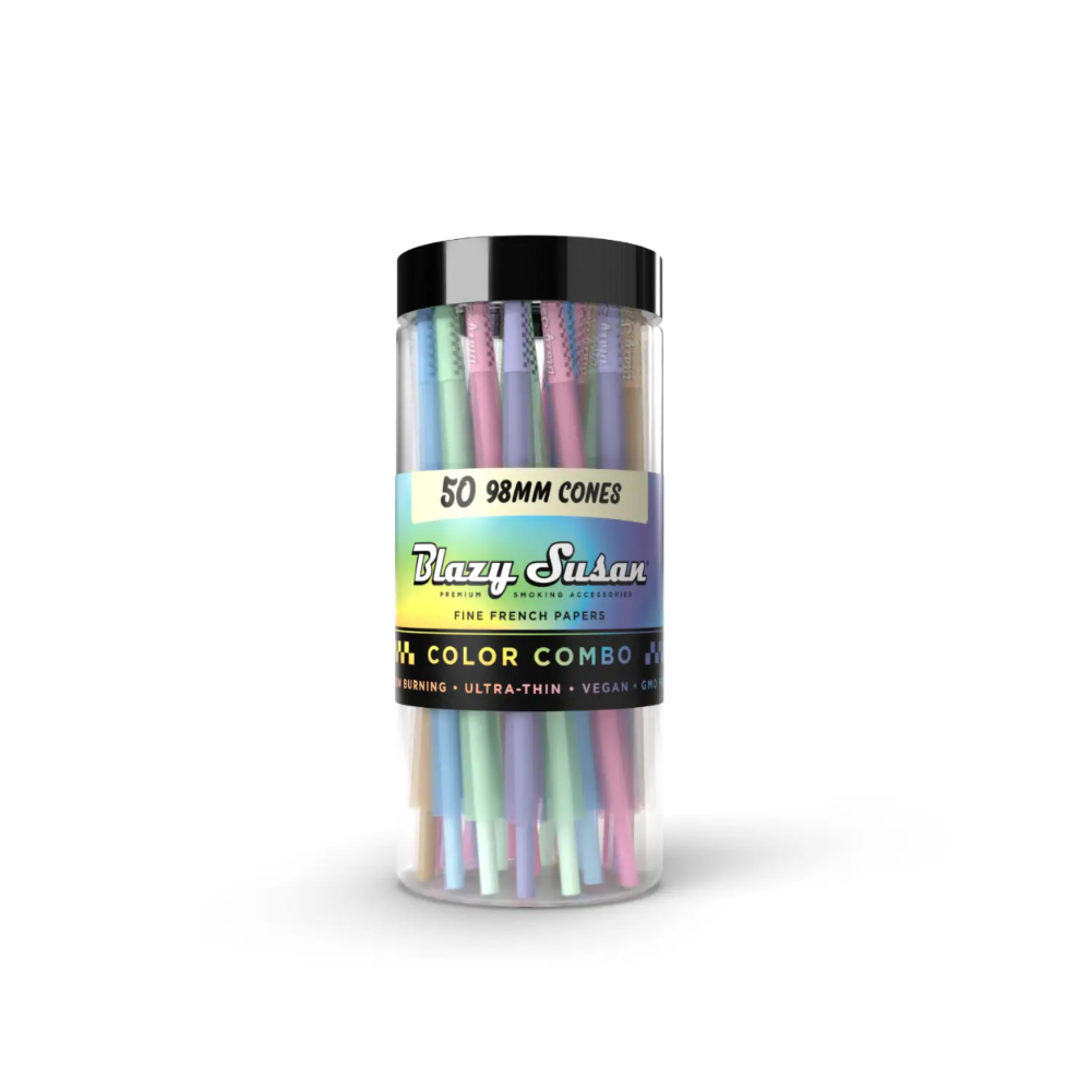 blazy susan 50 pack mm assorted color combo pre rolled cones in pink blue unbleached green and blue bliss shop chicago8