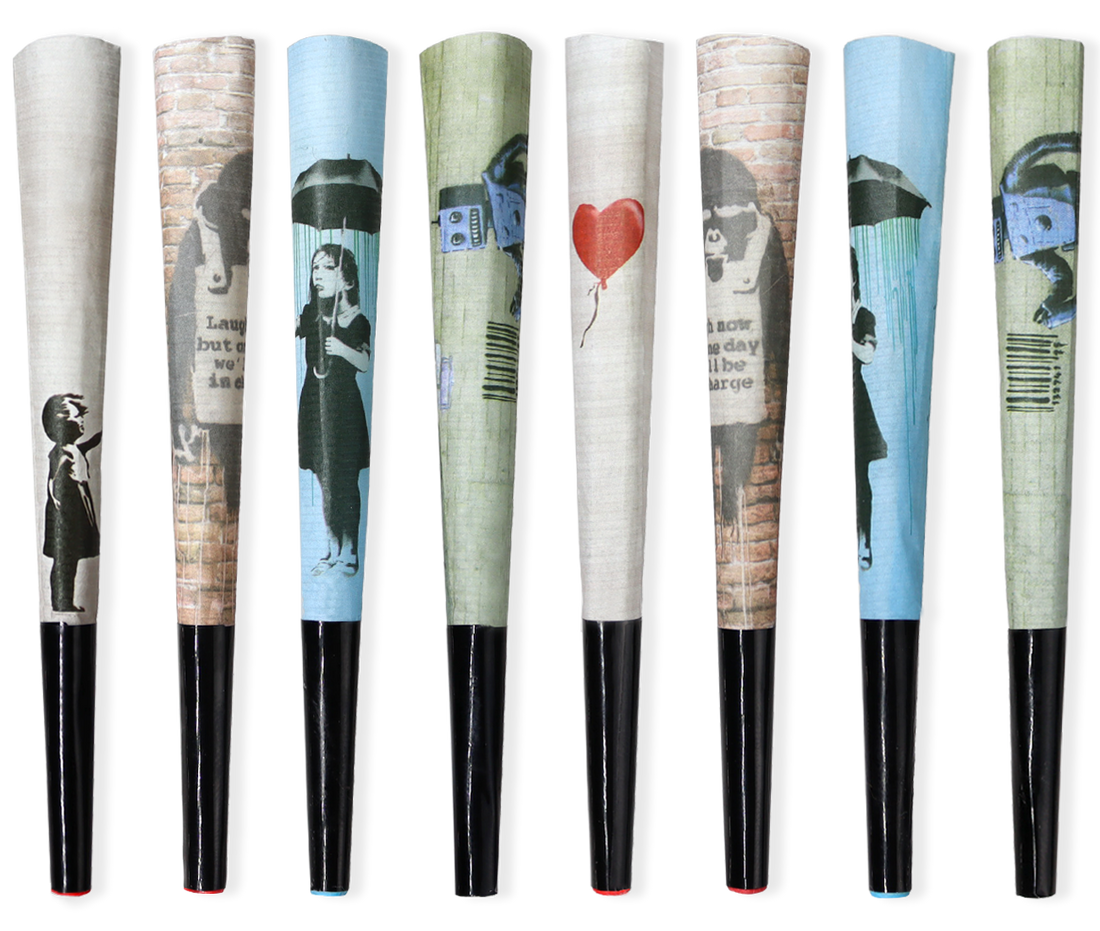 beautiful burns designer cones variety 8 pack 98 mm cones with banksy art work bliss shop chicago