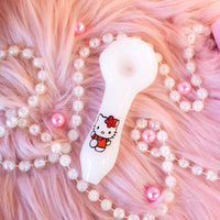 4 inch white spoon pipe with hello kitty decal bliss shop chicago