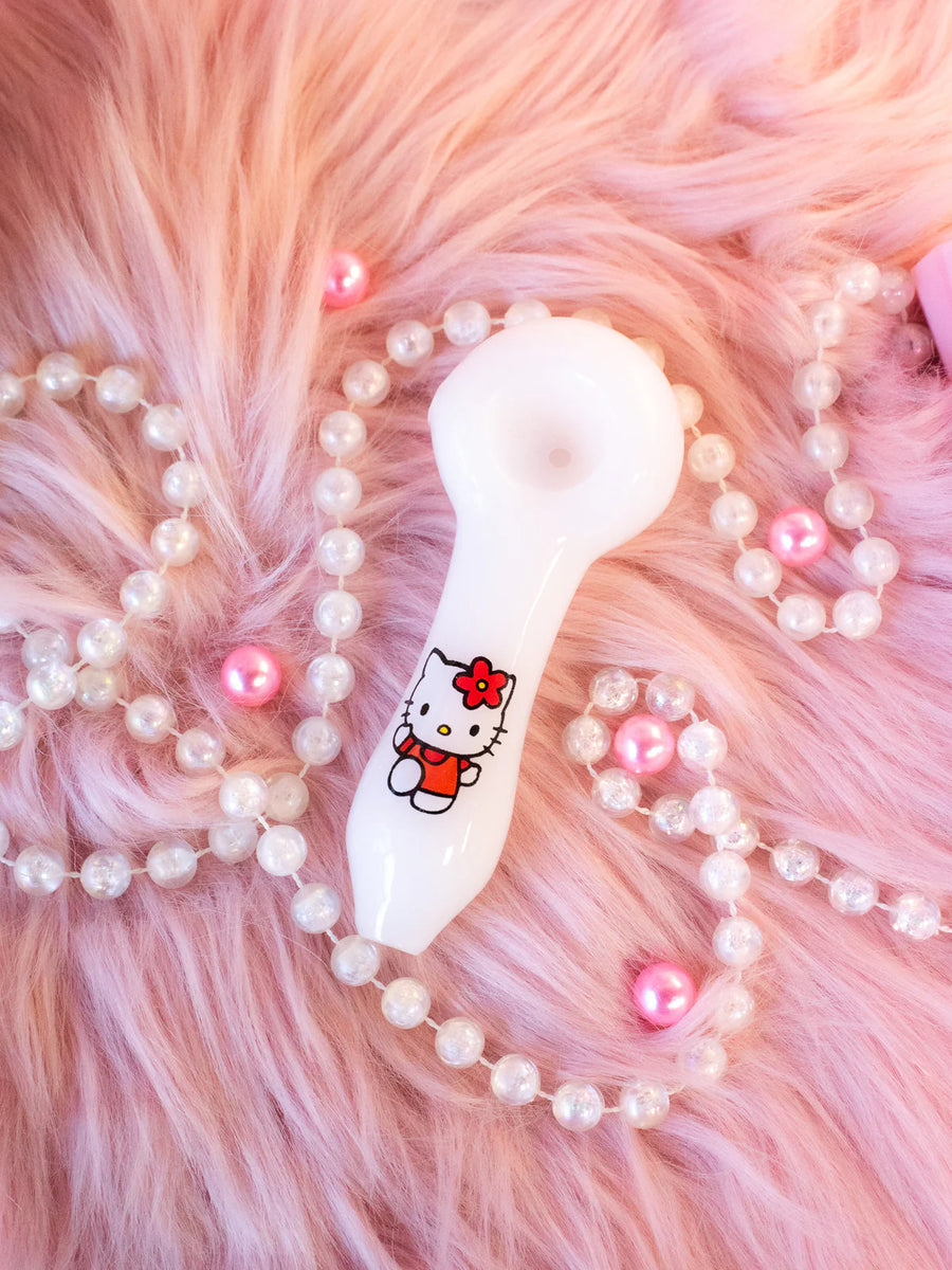 4 inch white spoon pipe with hello kitty decal bliss shop chicago