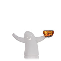 mj arsenal ecto bubbler. mini ghost shaped glass bubbler holding a pumpkin bowl bliss shop chicago