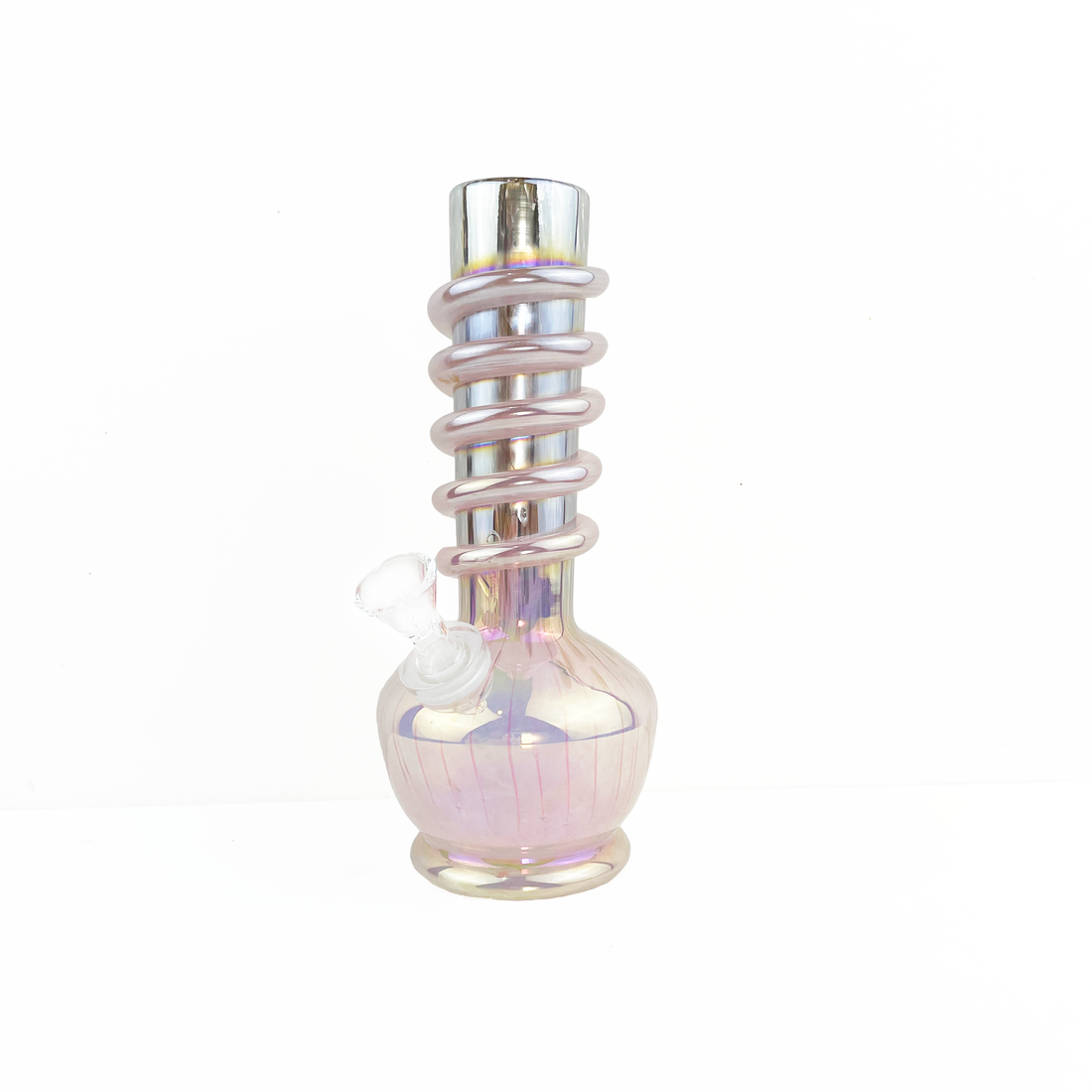 8 inch soft glass bong with pink and lavender iridescent color bliss shop chicago