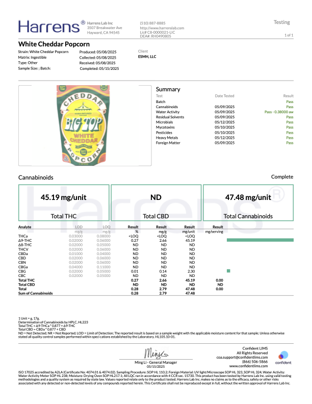 White Cheddar Popcorn - 50mg D9