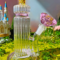 11 inch vintage style bong with gold and pink glass bliss shop chicago