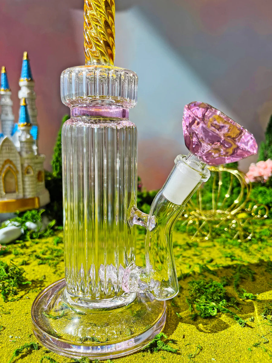 11 inch vintage style bong with gold and pink glass bliss shop chicago