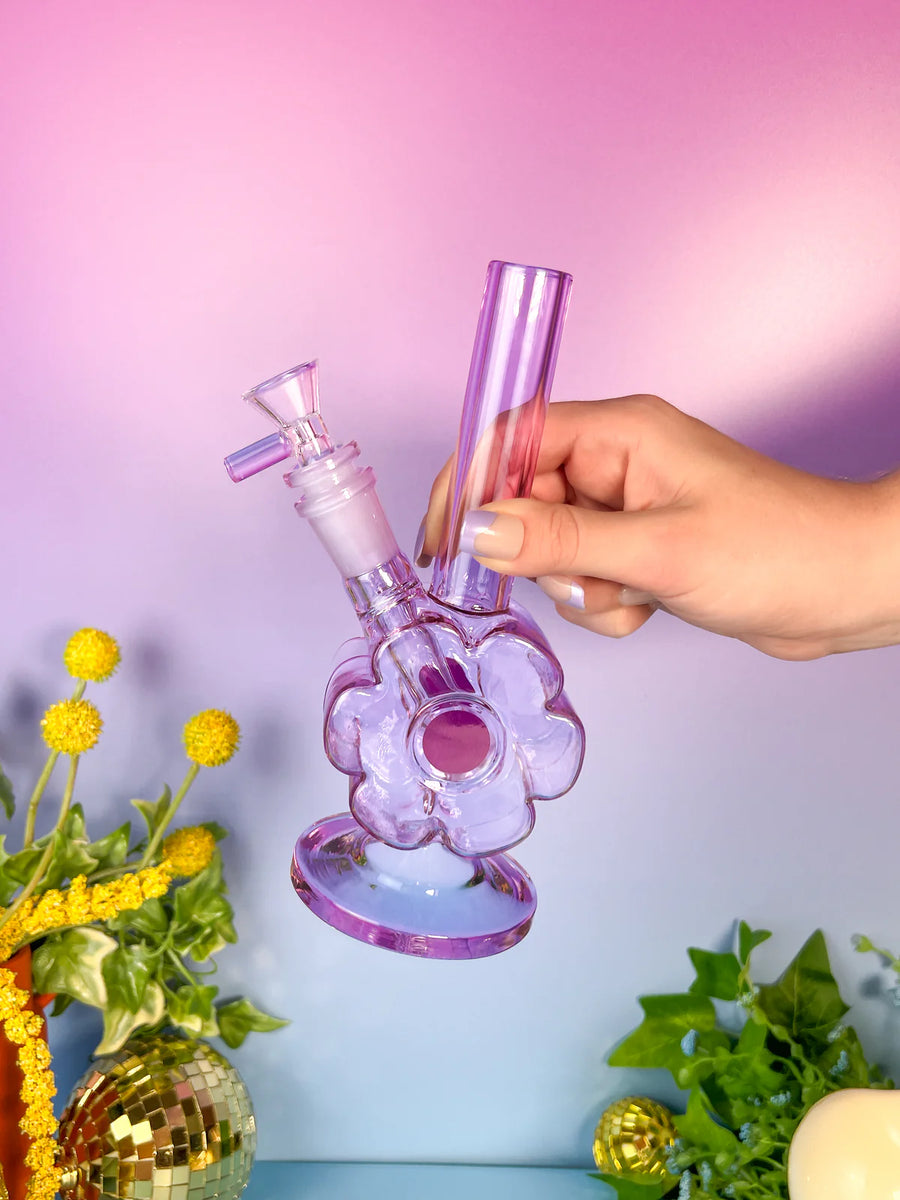 8 inch 70s style purple daisy shaped bong bliss shop chicago