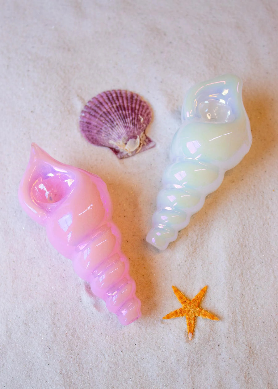 caana style 4.25 inch iridescent pink glass seashell hand pipe bliss shop chicago